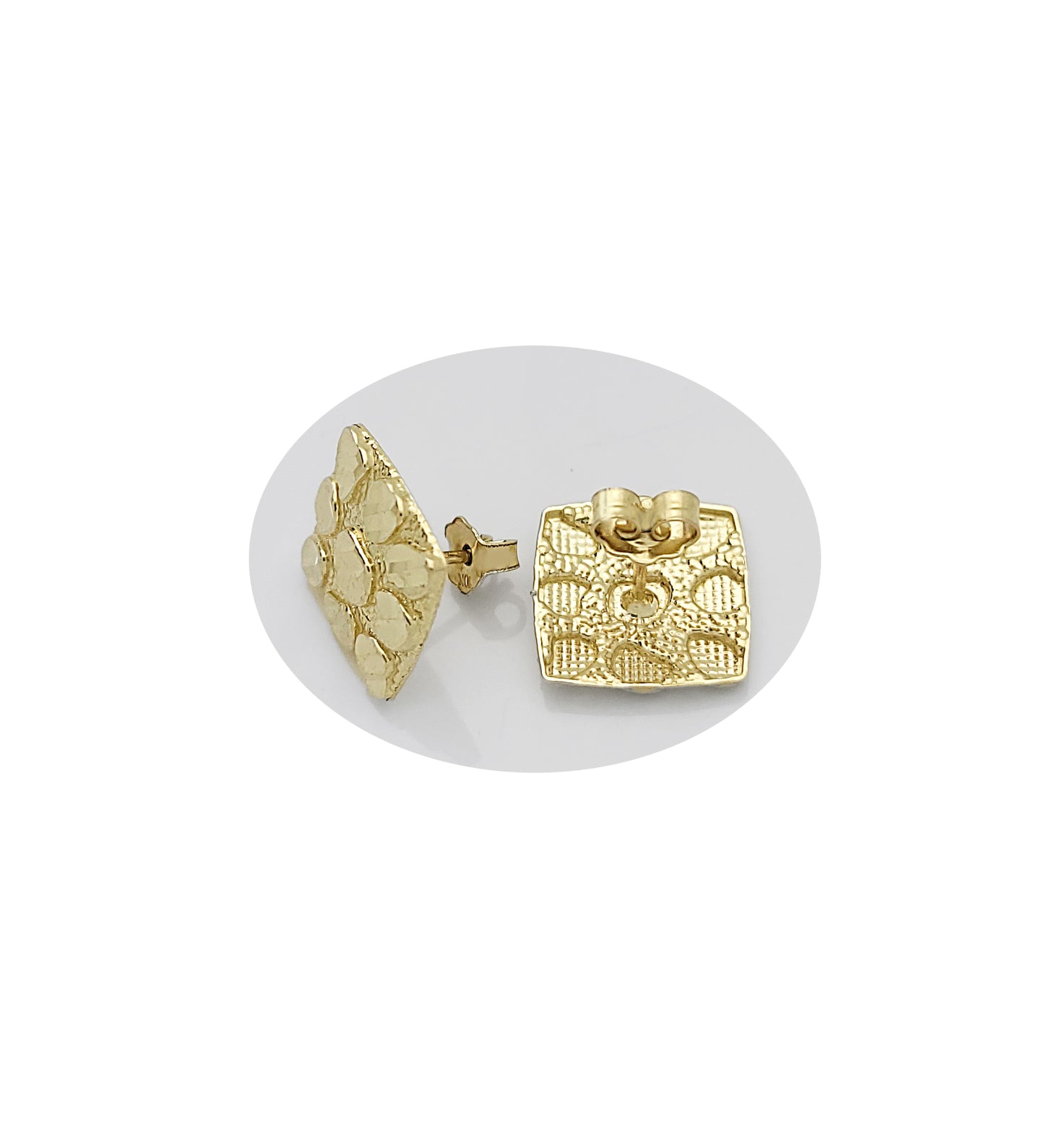 10K Gold Nugget Earrings Square Nugget 12 mm