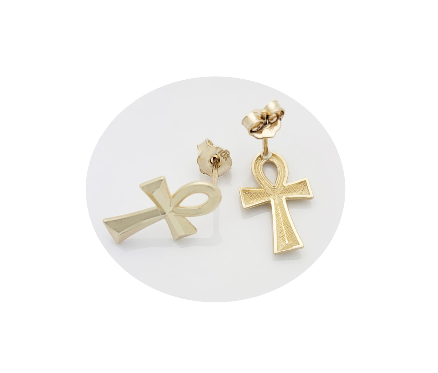 10K Yellow Gold Ankh Cross Earrings Egyptian Cross Earrings