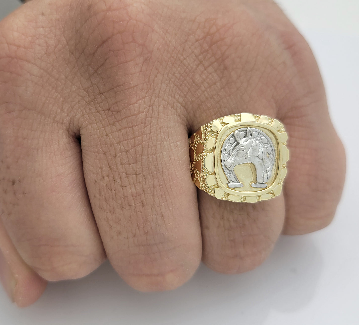 10K Solid Gold Horseshoe Ring Mens Gold Nugget Ring