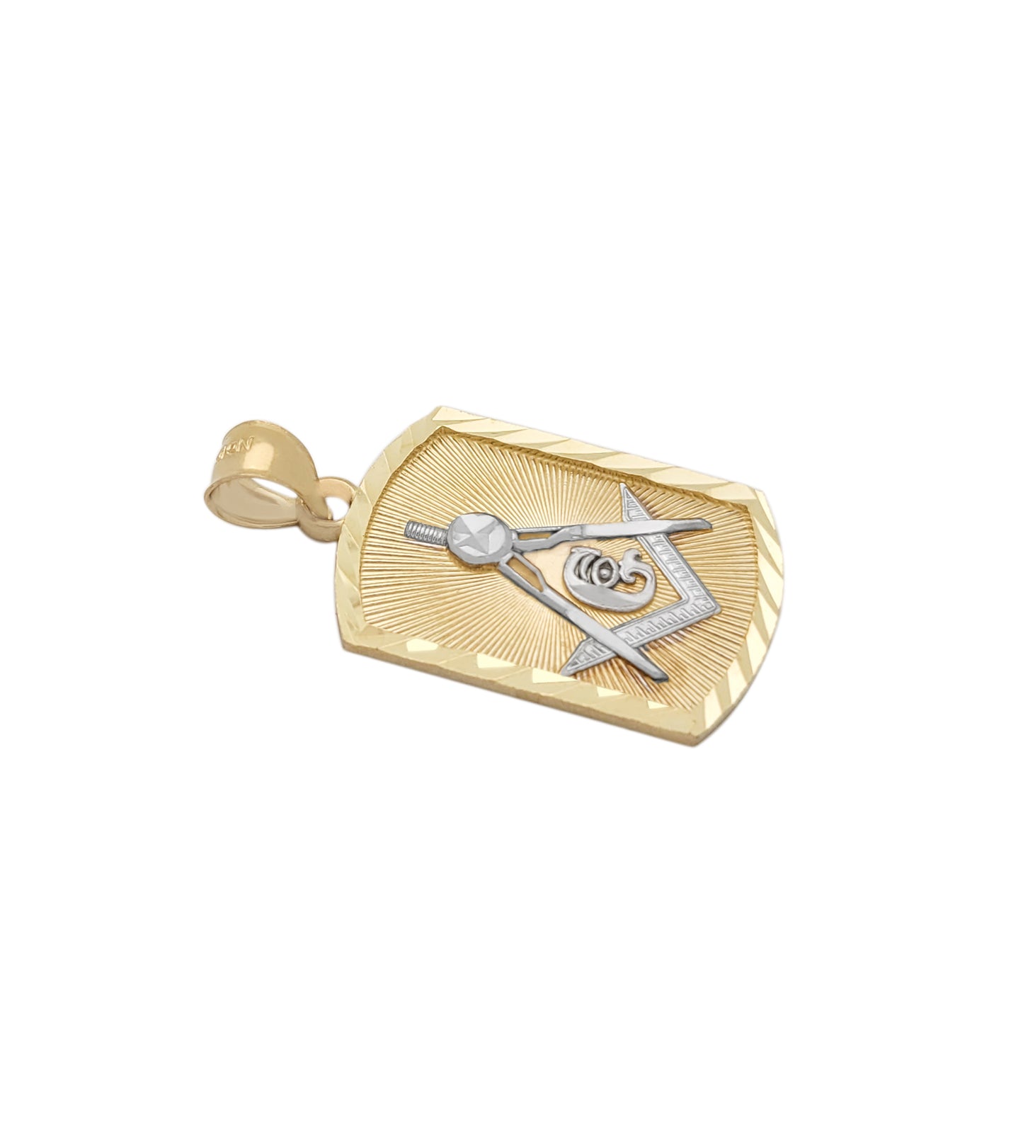 10K Yellow Solid Gold Masonic Pendant Freemason Necklace Pendant 1.3 in x 0.75 in