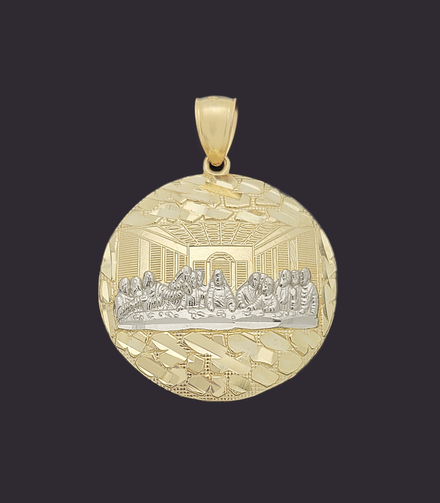 10K Gold Nugget Last Supper Pendant Last Supper Medal Diamond Cut Design