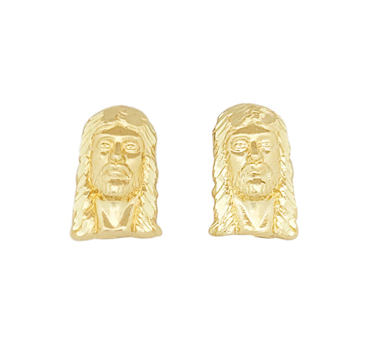 Men's 10K Yellow Gold Jesus Earrings Jesus Face 0.55 in x 0.35 in
