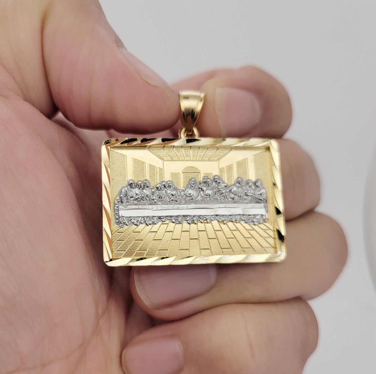 10K Gold Last Supper Pendant Charm Last Supper Hip Hop Charm Diamond Cut Frame