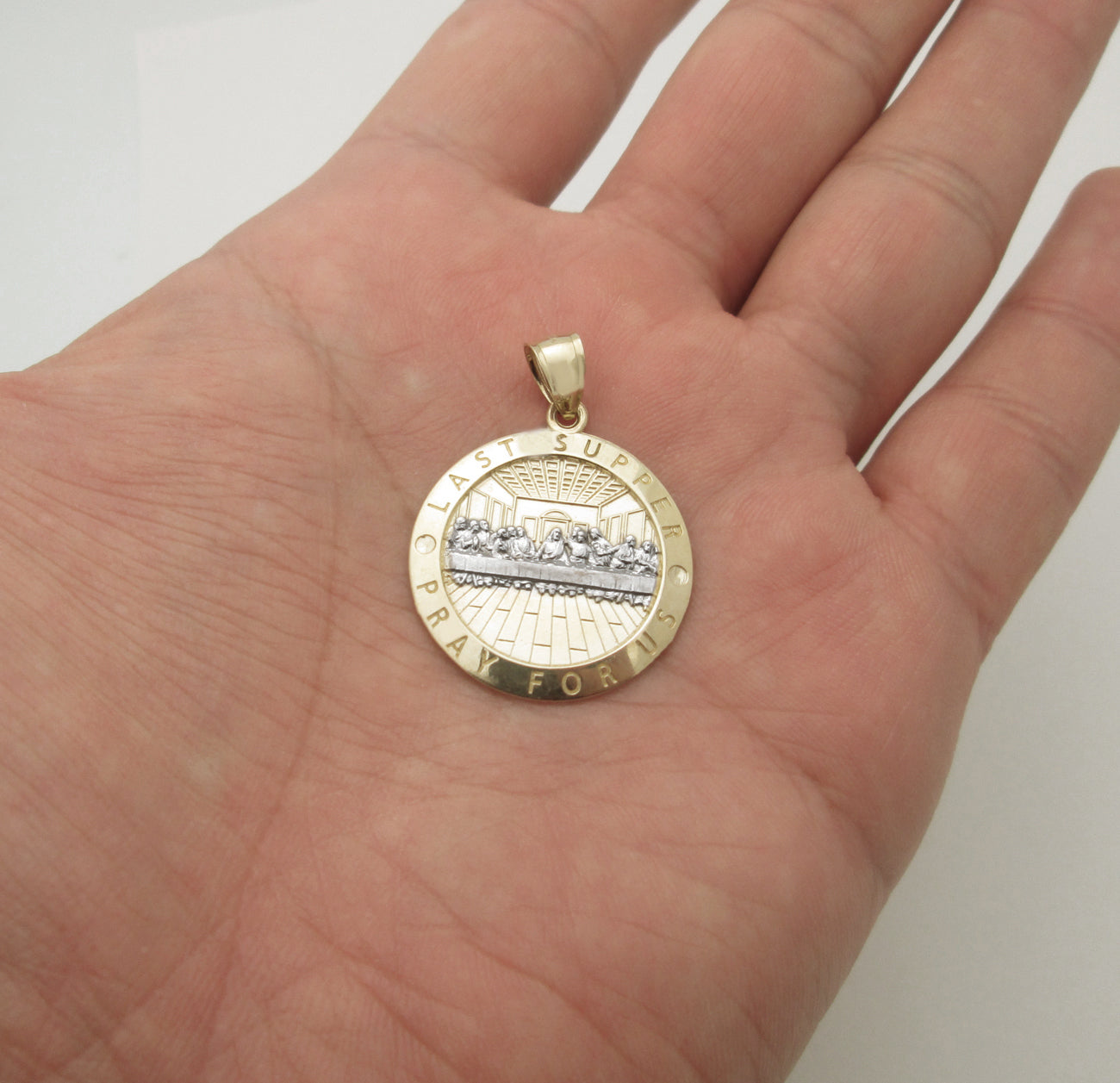 10K Gold Last Supper Pendant Last Supper Medal For Necklace 1.25 inch x 1.0 inch