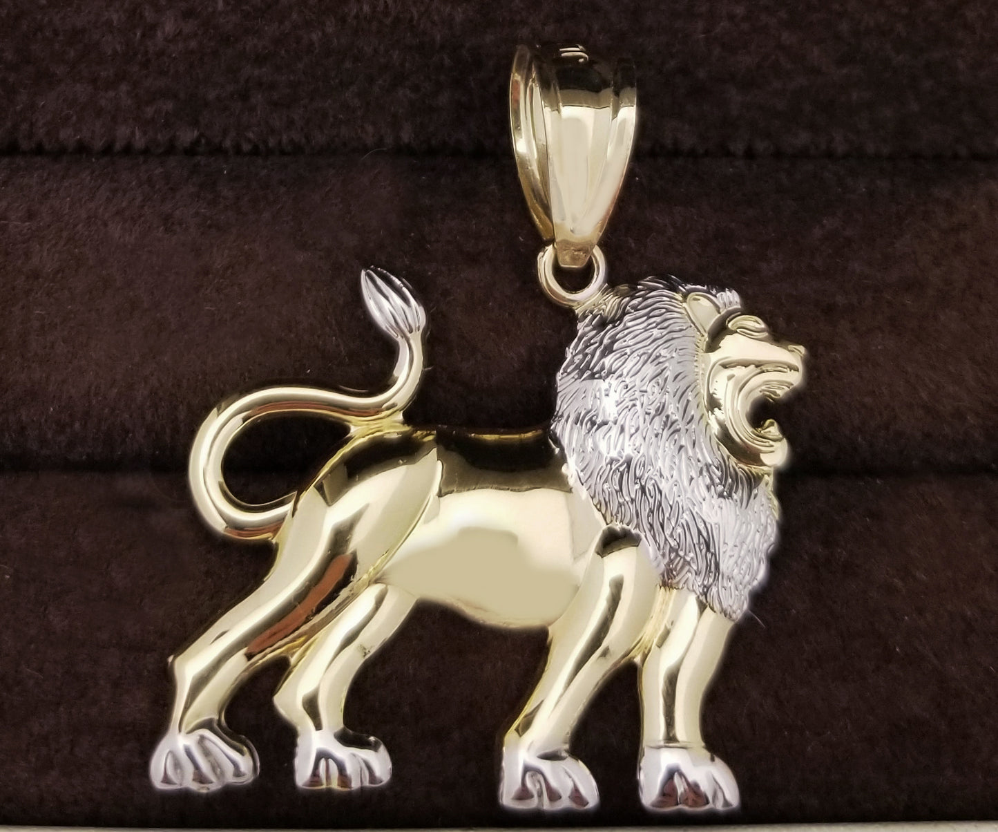 10K Yellow Gold Lion Pendant Zodiac Sign Leo Pendant Walking Lion