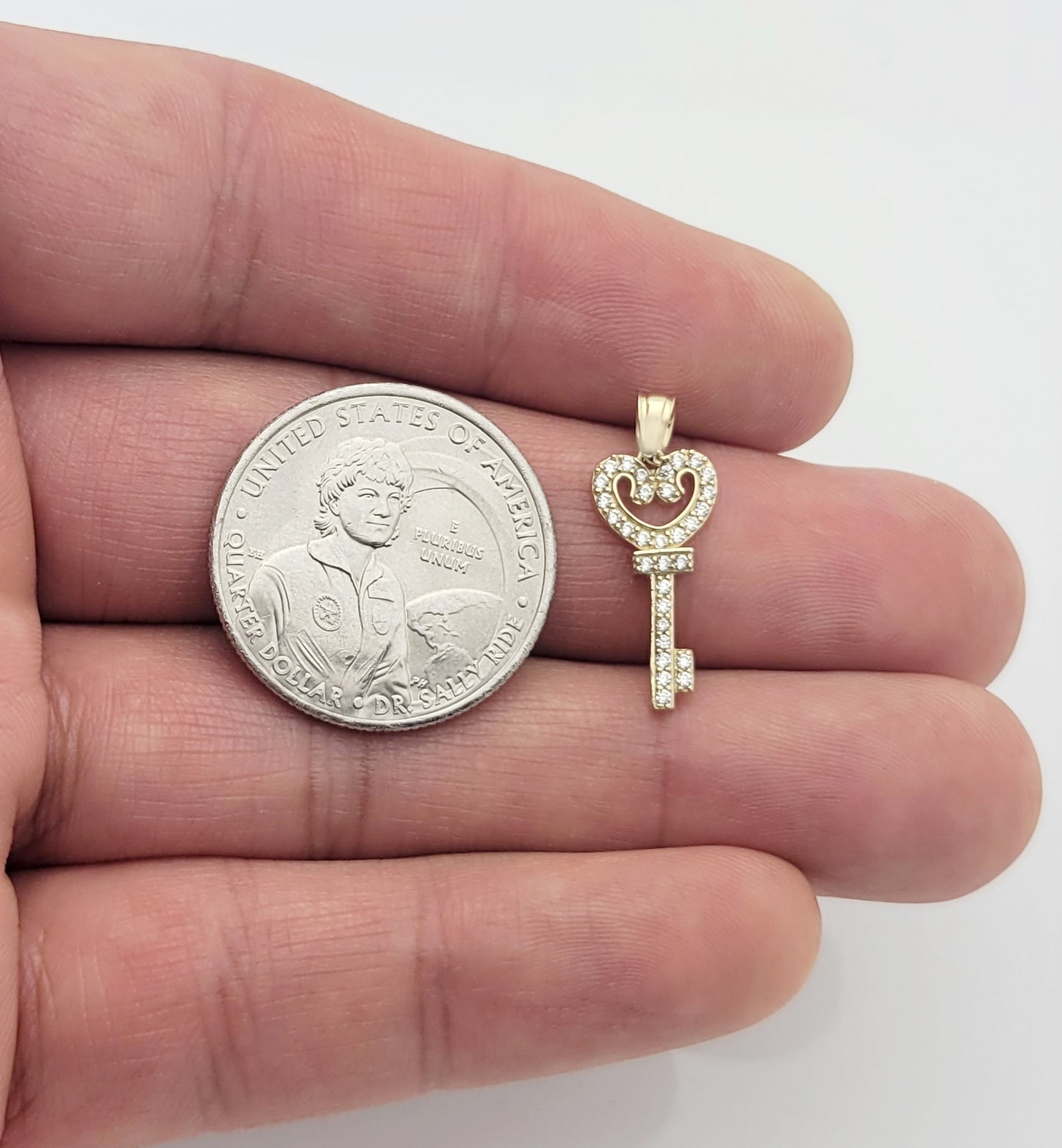 10K Solid Gold Heart Key Pendant Charm for Women