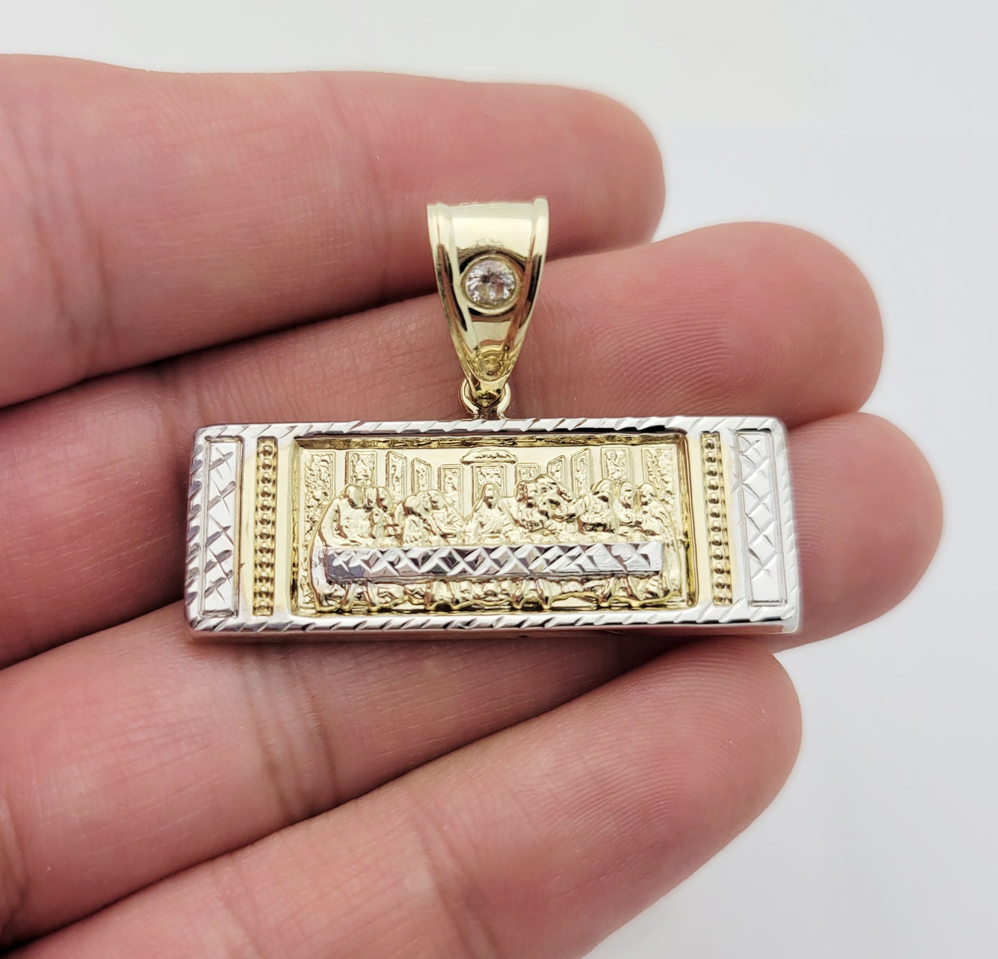 10K Gold Last Supper Pendant Charm Last Supper Rectangle Pendant