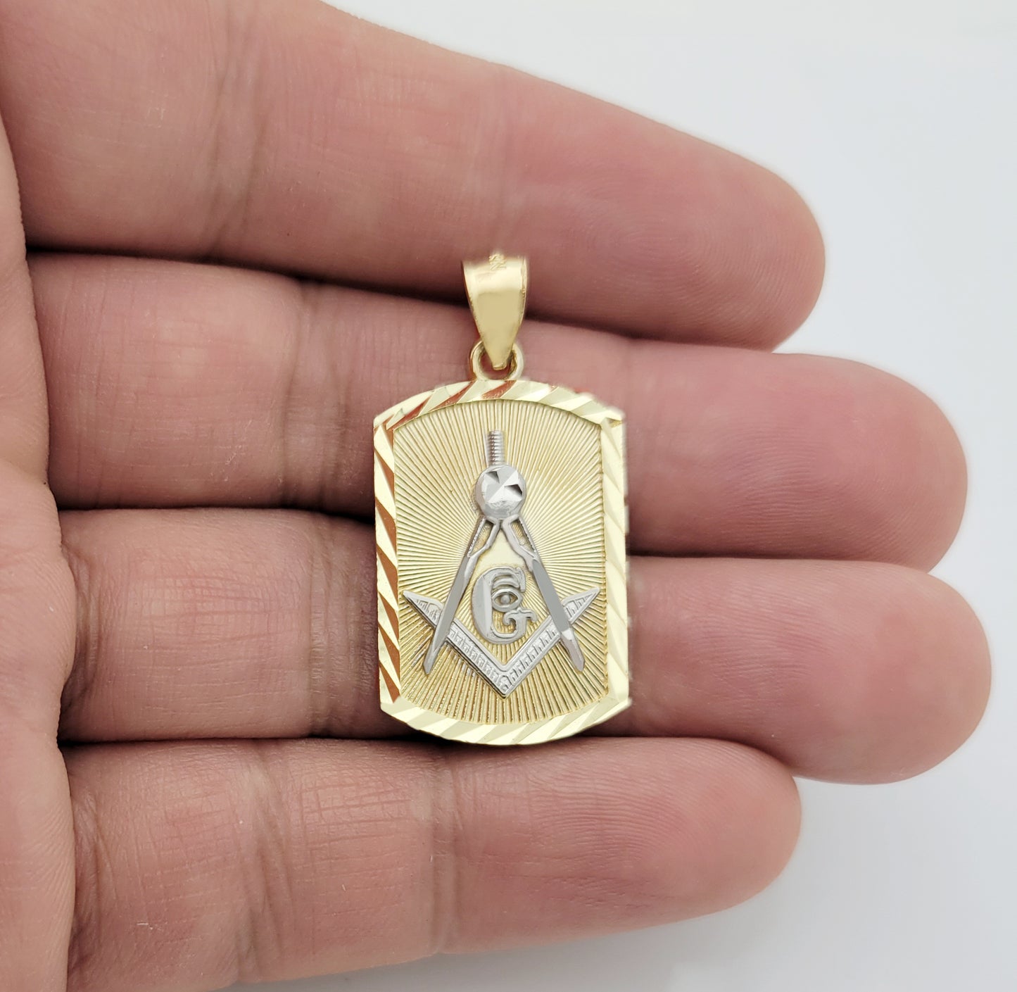 10K Yellow Solid Gold Masonic Pendant Freemason Necklace Pendant 1.3 in x 0.75 in