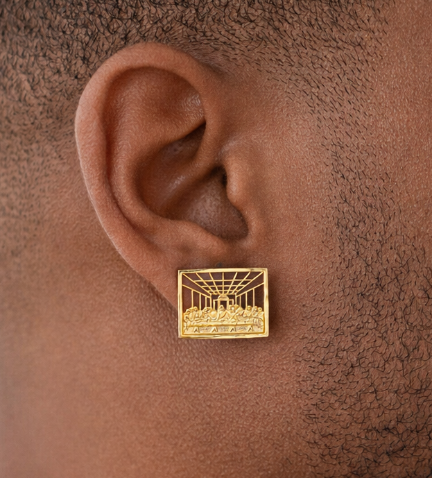 Men's Gold Last Supper Earrings 10K Yellow Gold Rectangle Last Supper Earrings 0.75 in x 0.6 in