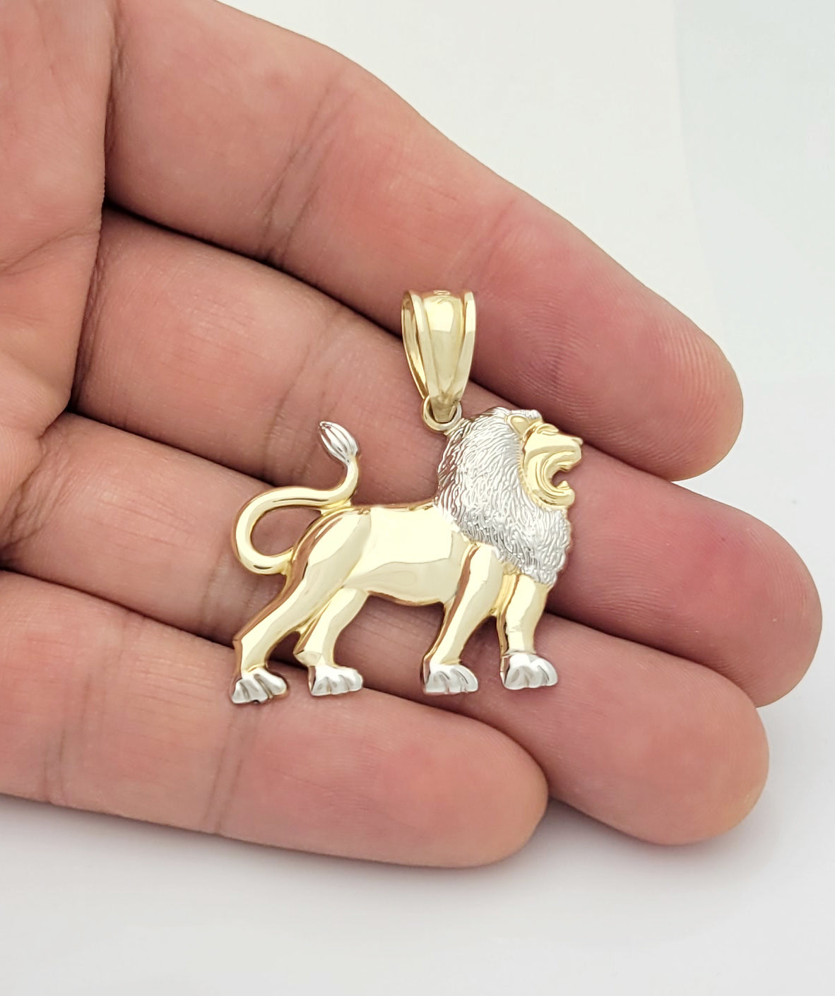 10K Yellow Gold Lion Pendant Zodiac Sign Leo Pendant Walking Lion