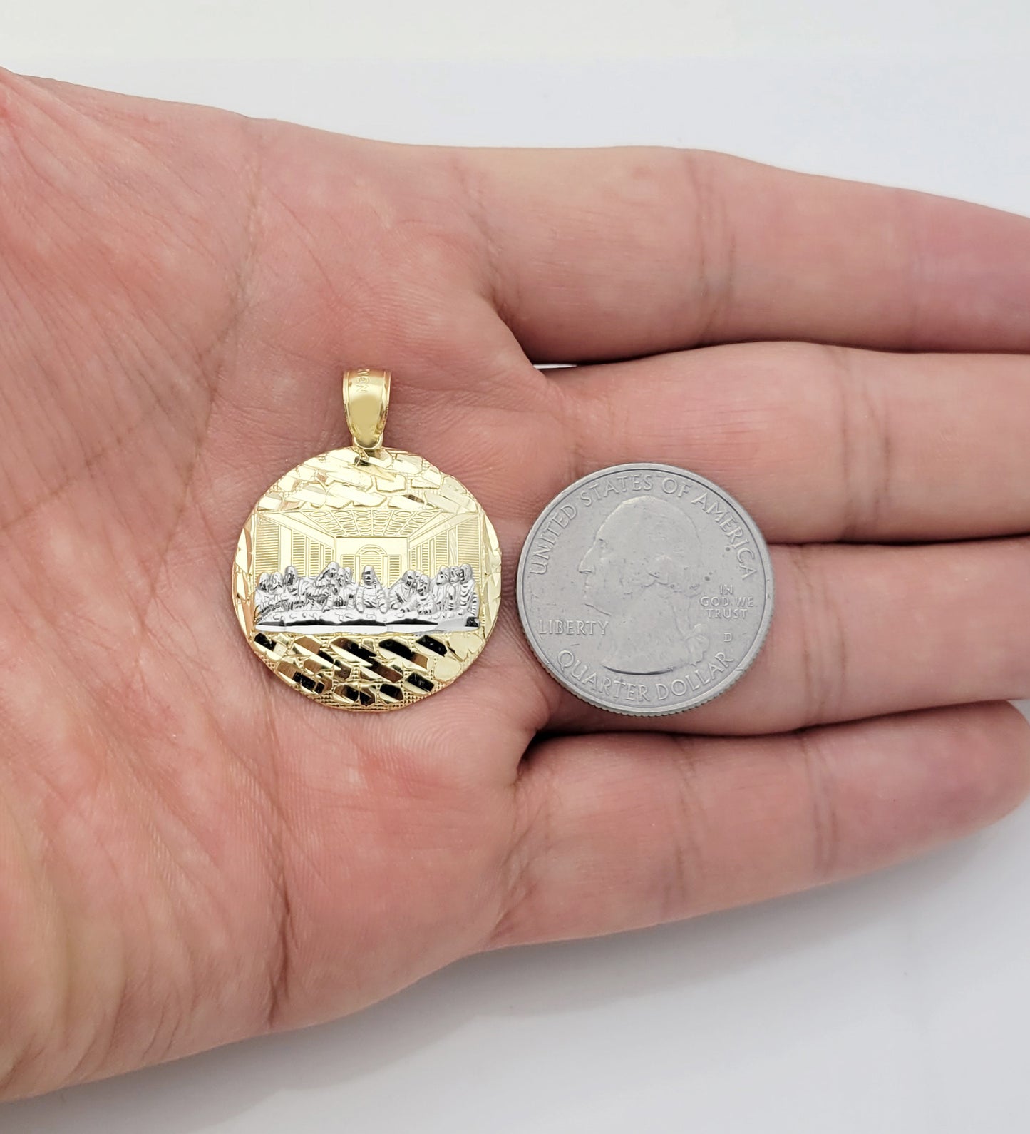 10K Gold Nugget Last Supper Pendant Last Supper Medal Diamond Cut Design