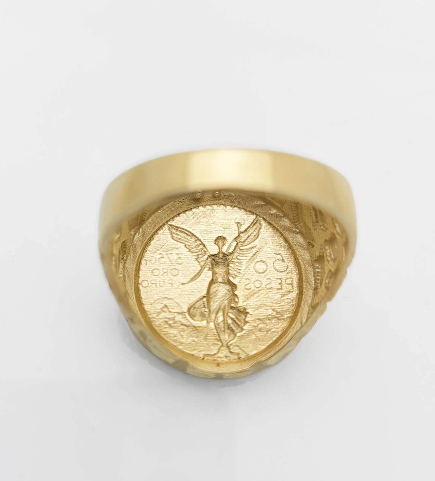 10K Yellow Gold 50 Pesos 1821 Coin Design Ring Thin Gold Ring