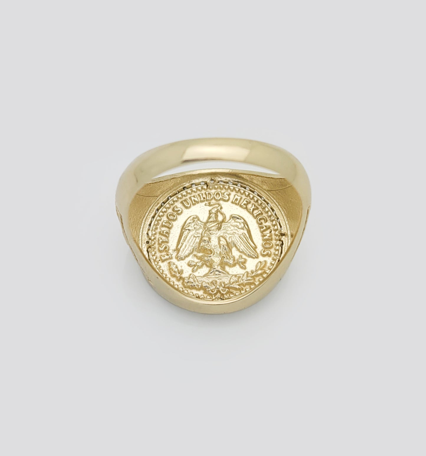 10K Yellow Gold 50 Pesos 1821 Coin Ring 5.7 g