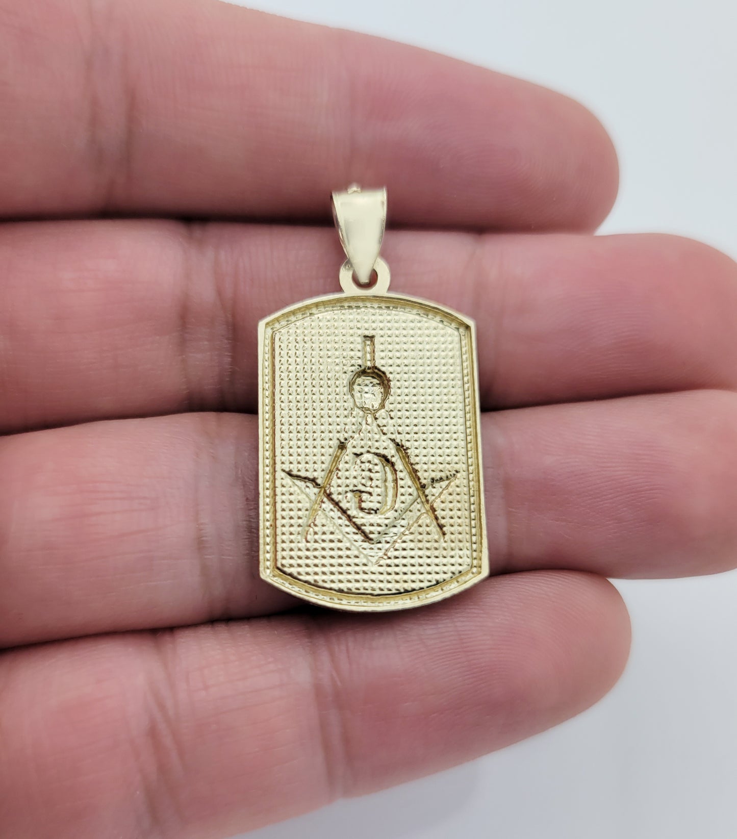 10K Yellow Solid Gold Masonic Pendant Freemason Necklace Pendant 1.3 in x 0.75 in