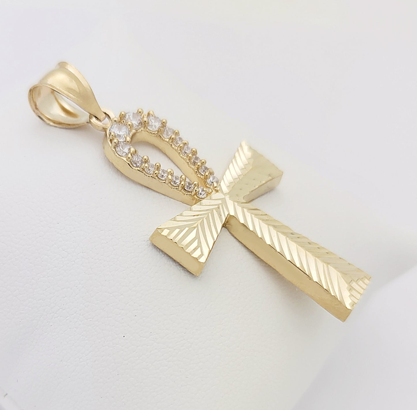 Egyptian Ankh Cross Pendant 10k Yellow Gold Cross Charm Pendant 2 inch