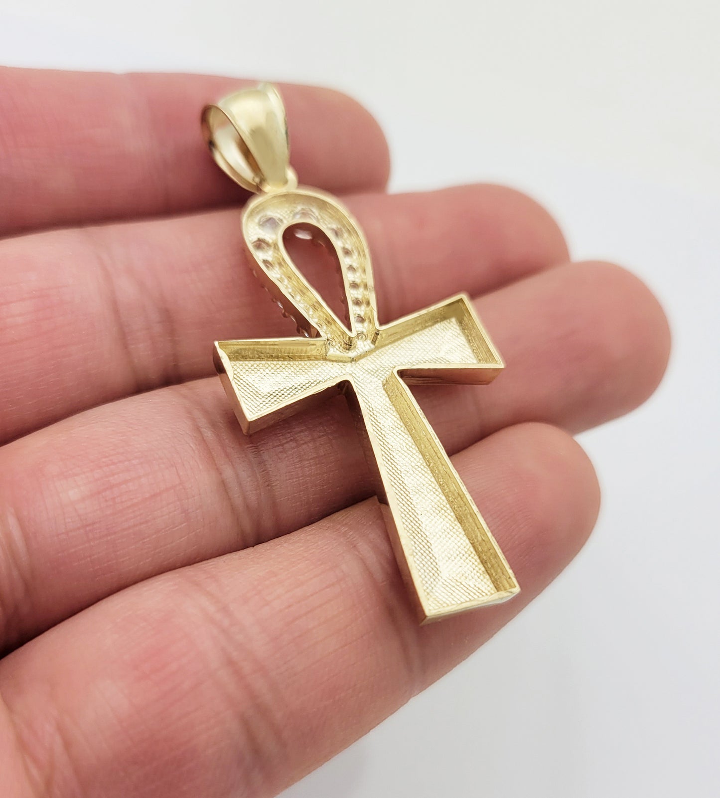 Egyptian Ankh Cross Pendant 10k Yellow Gold Cross Charm Pendant 2 inch