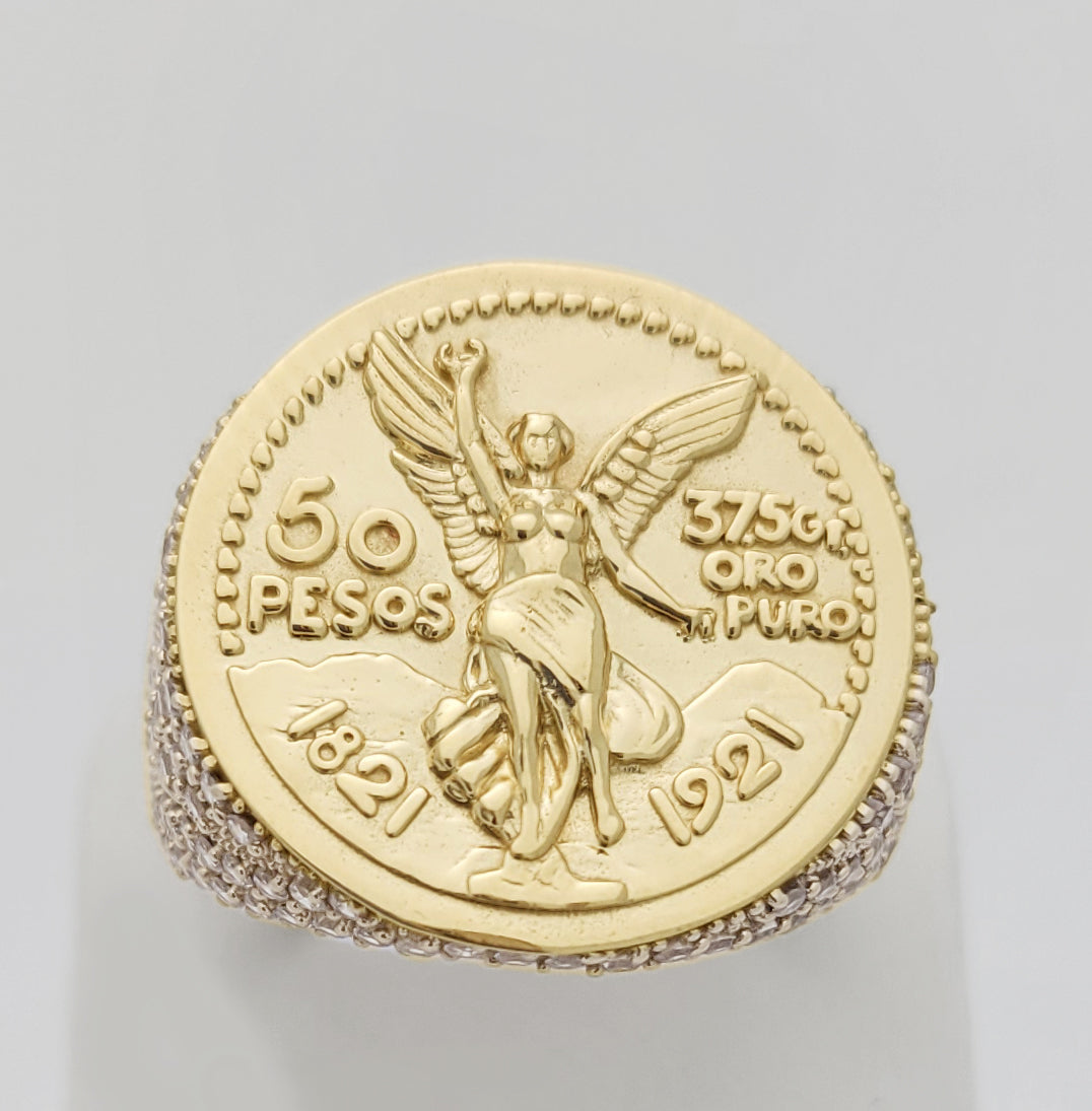 10K Yellow Gold 50 Pesos 1821 Coin Design Ring a Product cast with a coin design
