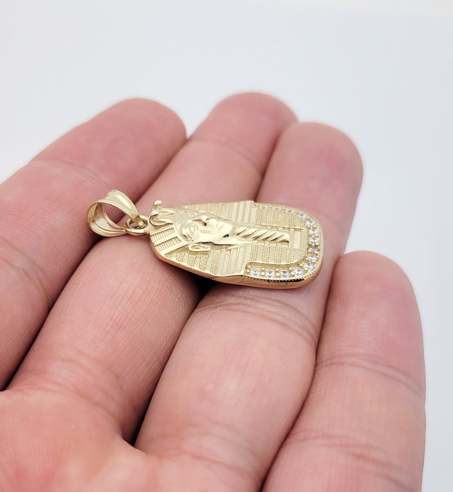 10k Yellow Gold Egyptian Pharaoh Pendant Gold Pharaoh King Tut Head Charm For Necklace Solid Gold