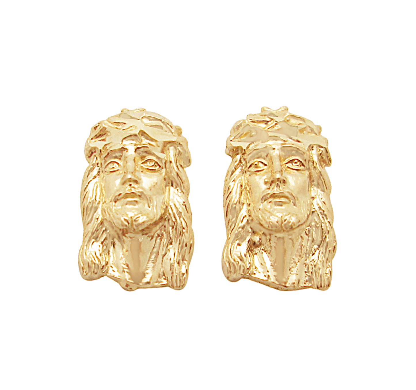 Men's 10K Yellow Gold Jesus Earrings Jesus Face Earrings 0.5 in x 0.35 in