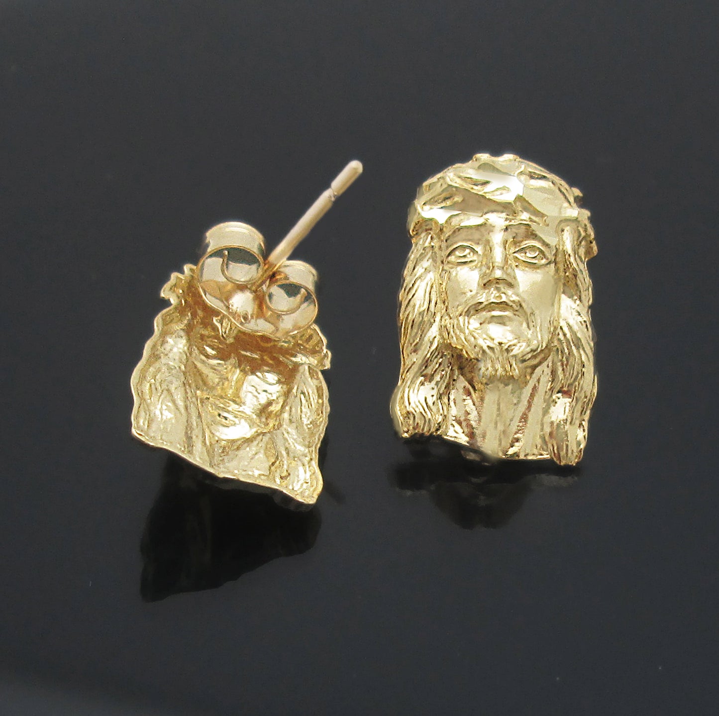 Men's 10K Yellow Gold Jesus Earrings Jesus Face Earrings 0.5 in x 0.35 in