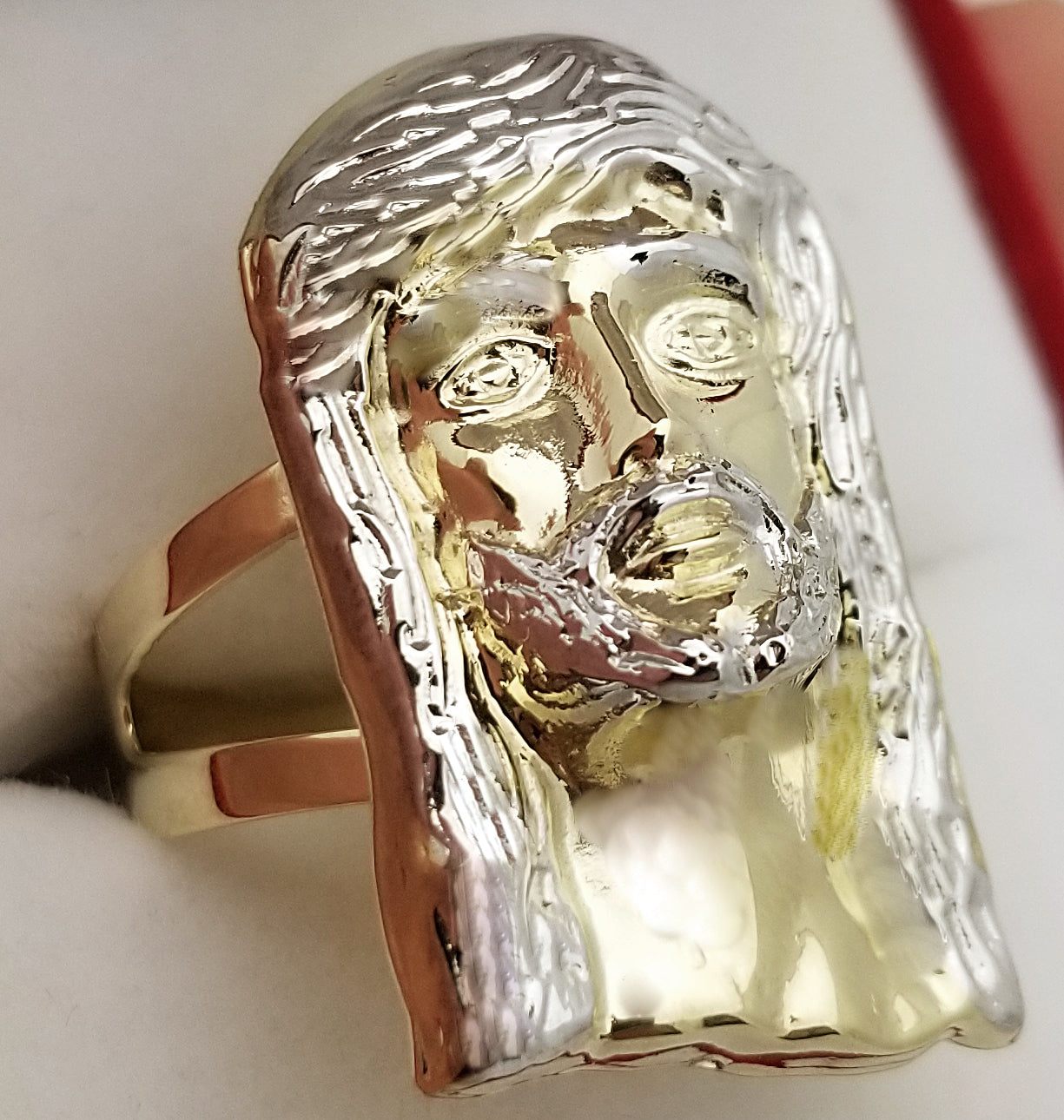 Men's Jesus Face Ring 10K Yellow Gold Jesus Head Ring