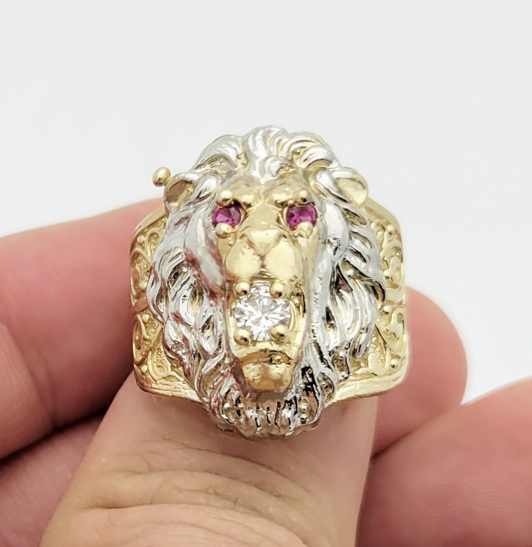 Men's Lion Ring 10K Yellow Gold Lion Face Ring Lion Head
