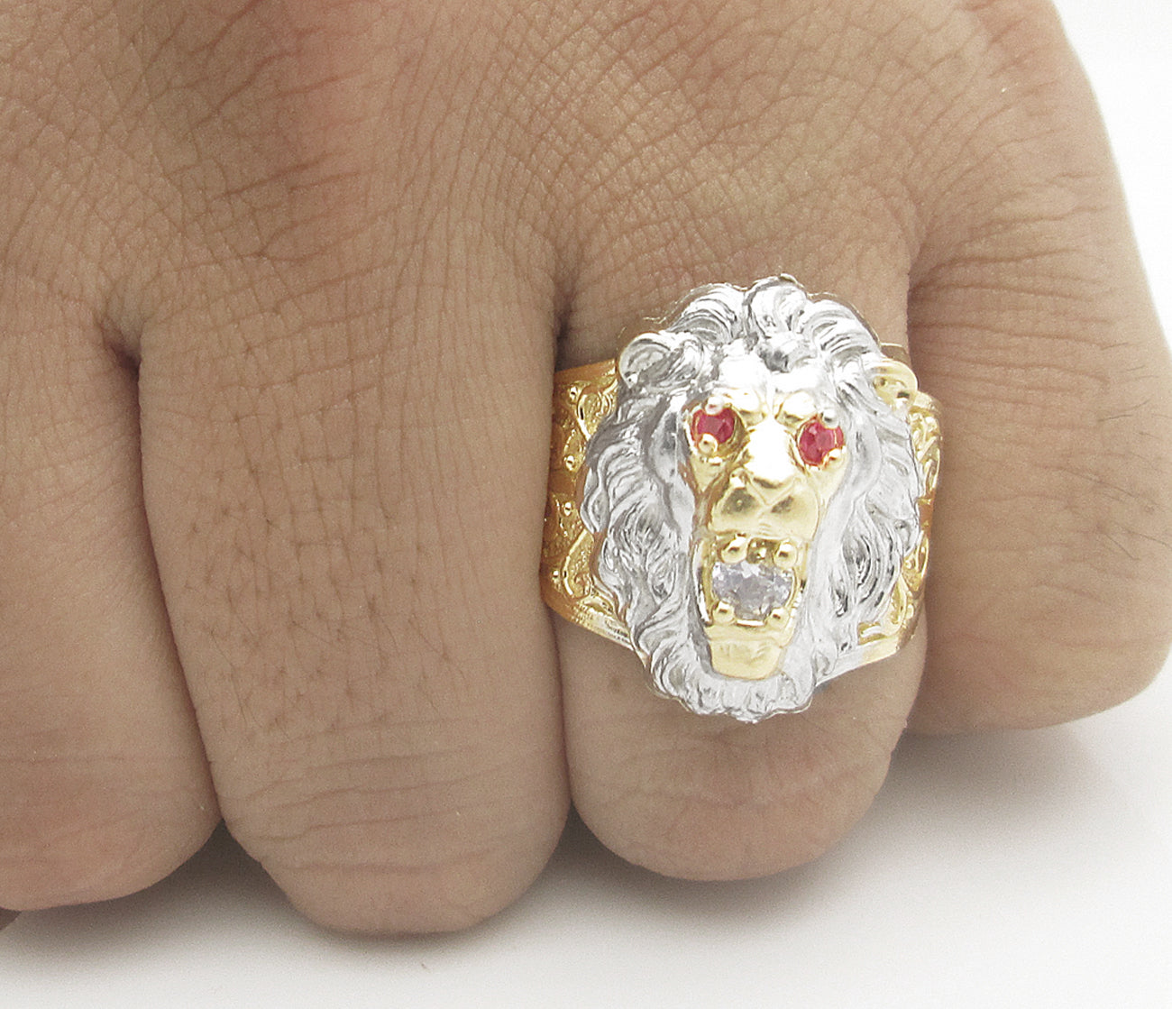 Men's Lion Ring 10K Yellow Gold Lion Face Ring Lion Head