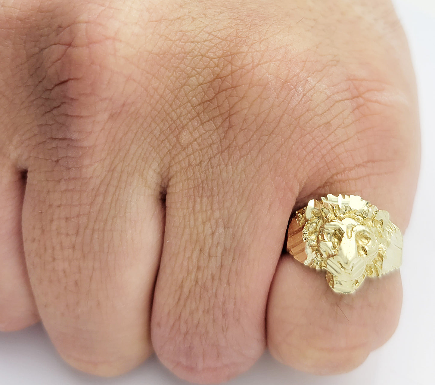 Mens Lion Head Ring 10K Yellow Gold Lion Face Ring Size 8