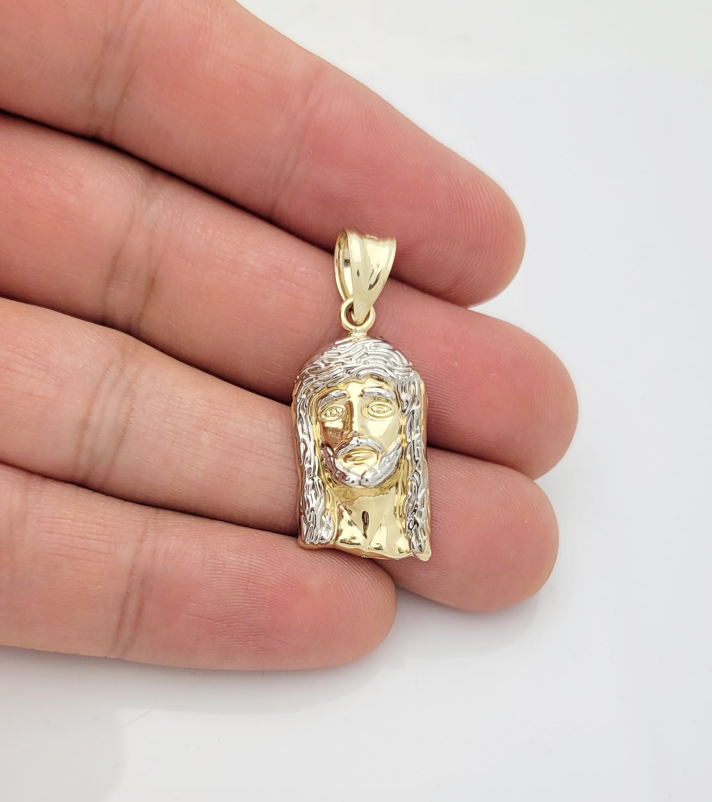 10k Yellow Gold Jesus Face Pendant Jesus Head Charm 1.1 inch