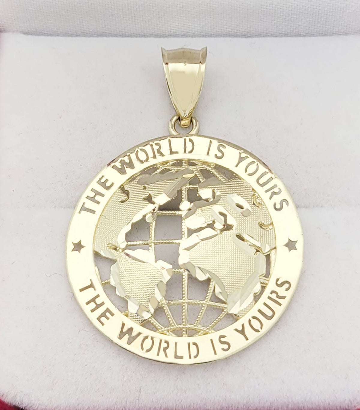 Mens Gold Globe Pendant World Map Charm 10K Yellow Gold 1.5 inch