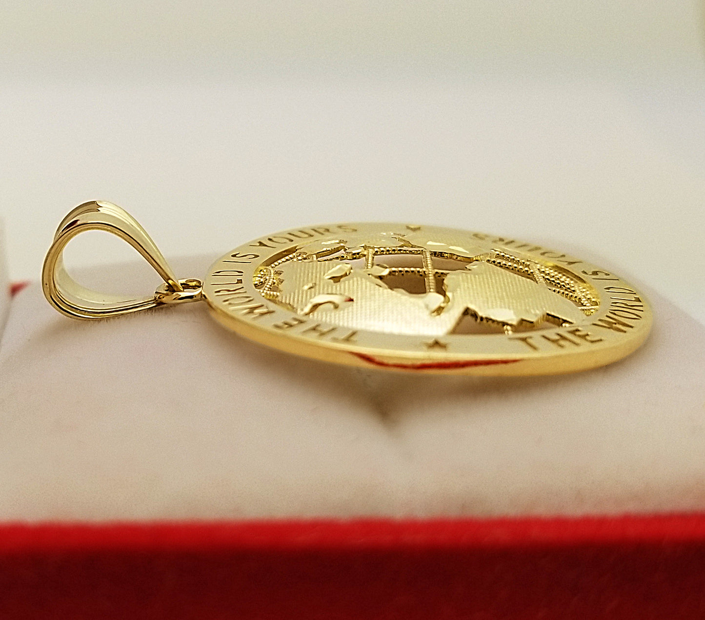 Men's 10K Yellow Gold World Map Pendant Globe Charm 1.75 inch