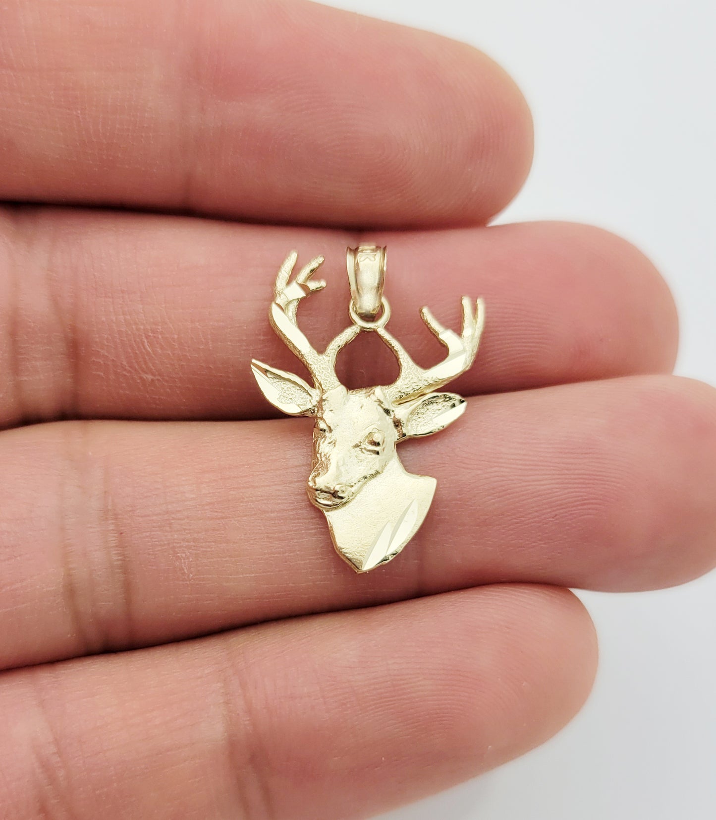 10k Yellow Gold Deer Head Pendant Stag Charm Solid Gold Deer Necklace Pendant