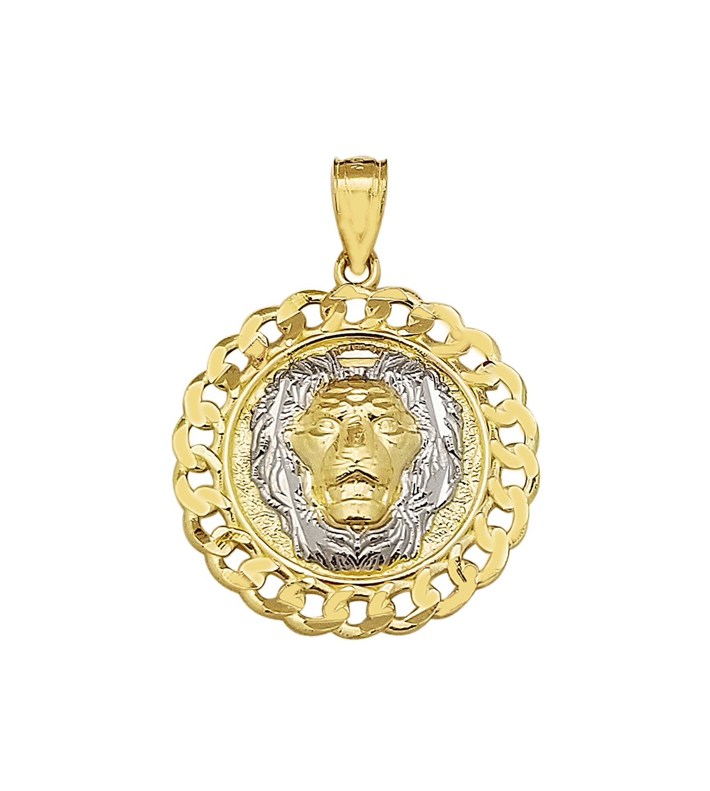 10K Yellow Gold Lion Face Charm Lion Head Pendant Cuban Frame