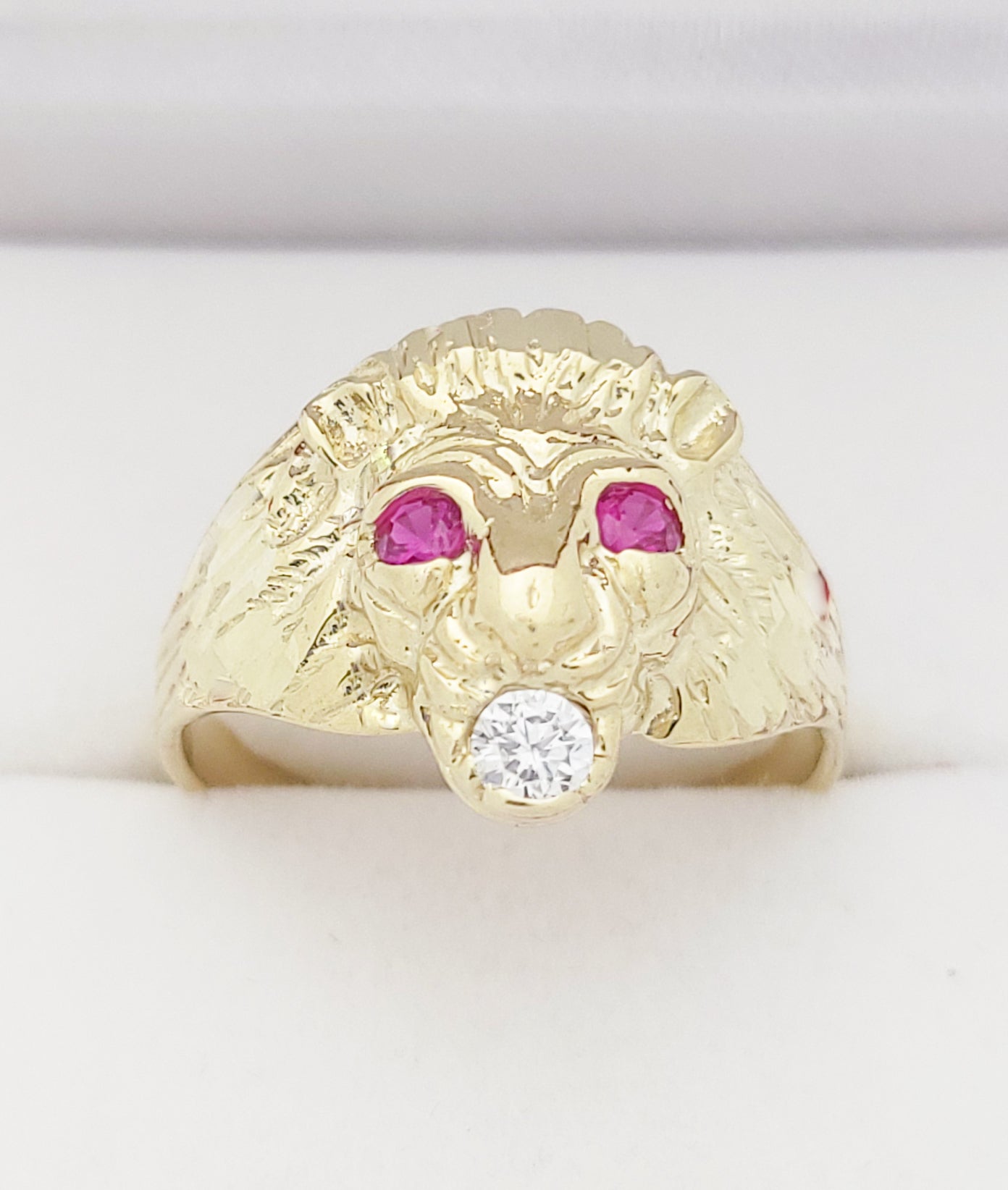 Men's Lion Head Ring 10K Yellow Gold Lion Face Ring Size 11