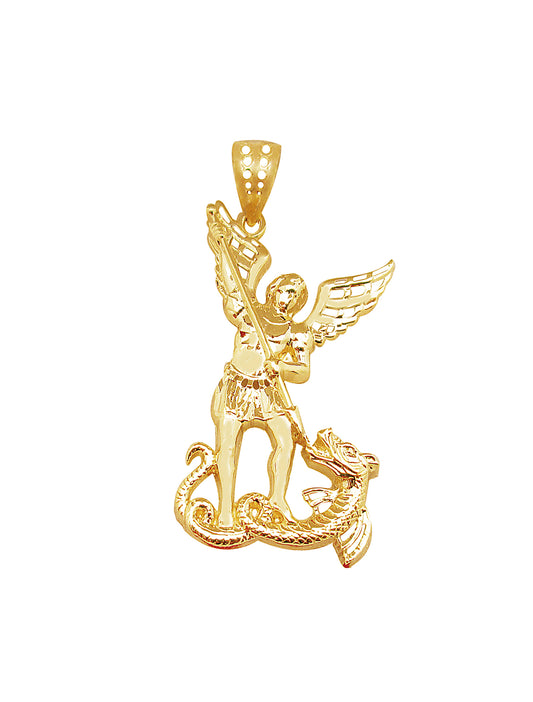 Mens 10K Yellow Gold Saint Michael The Archangel Pendant Charm