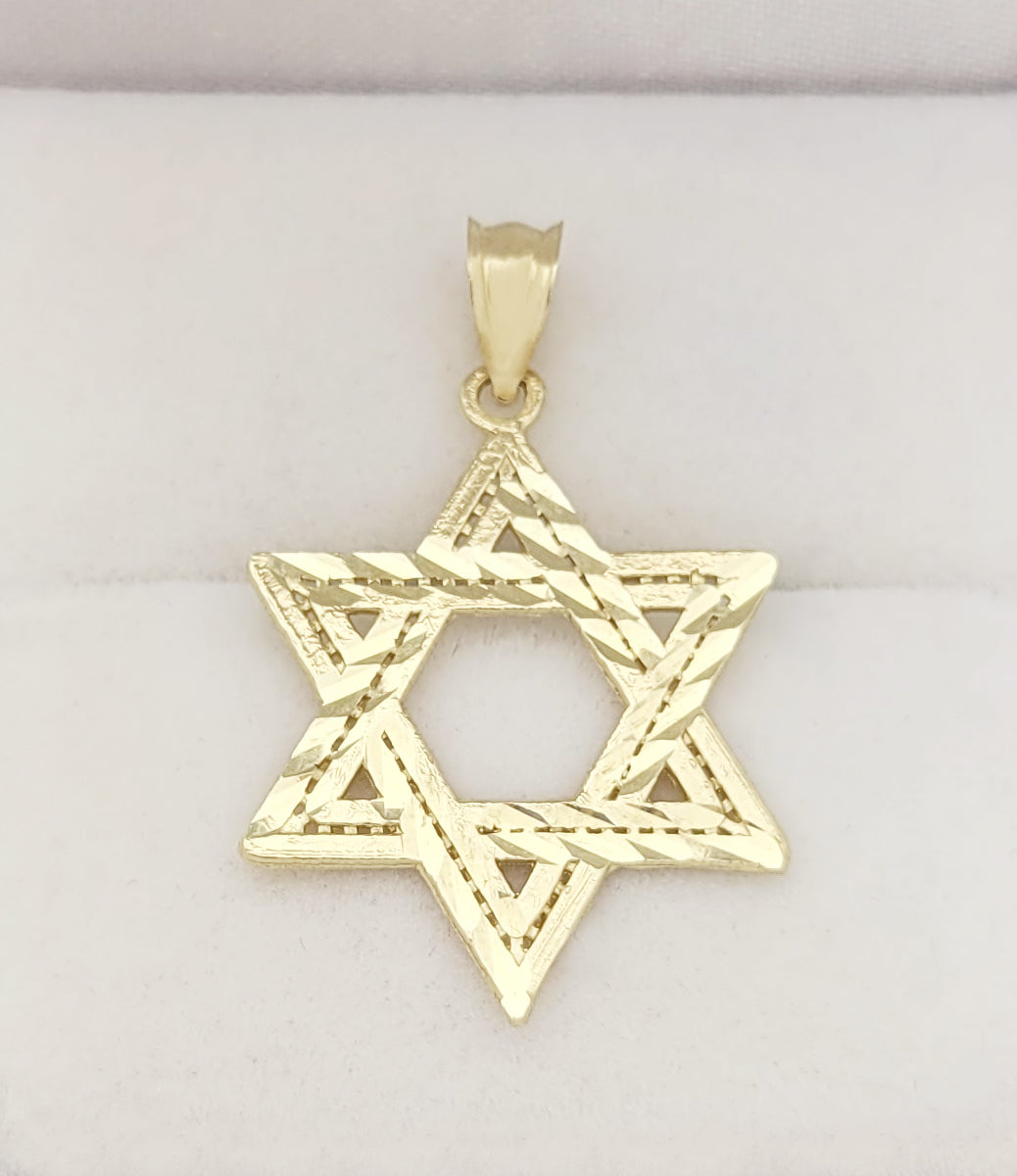 10K Yellow Gold Six Point Star Of David Jewish Pendant Diamond Cut