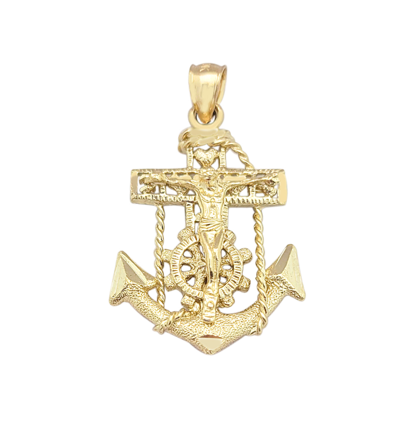 10K Yellow Gold Mariners Anchor Charm Cross Pendant Mens Anchor Charm