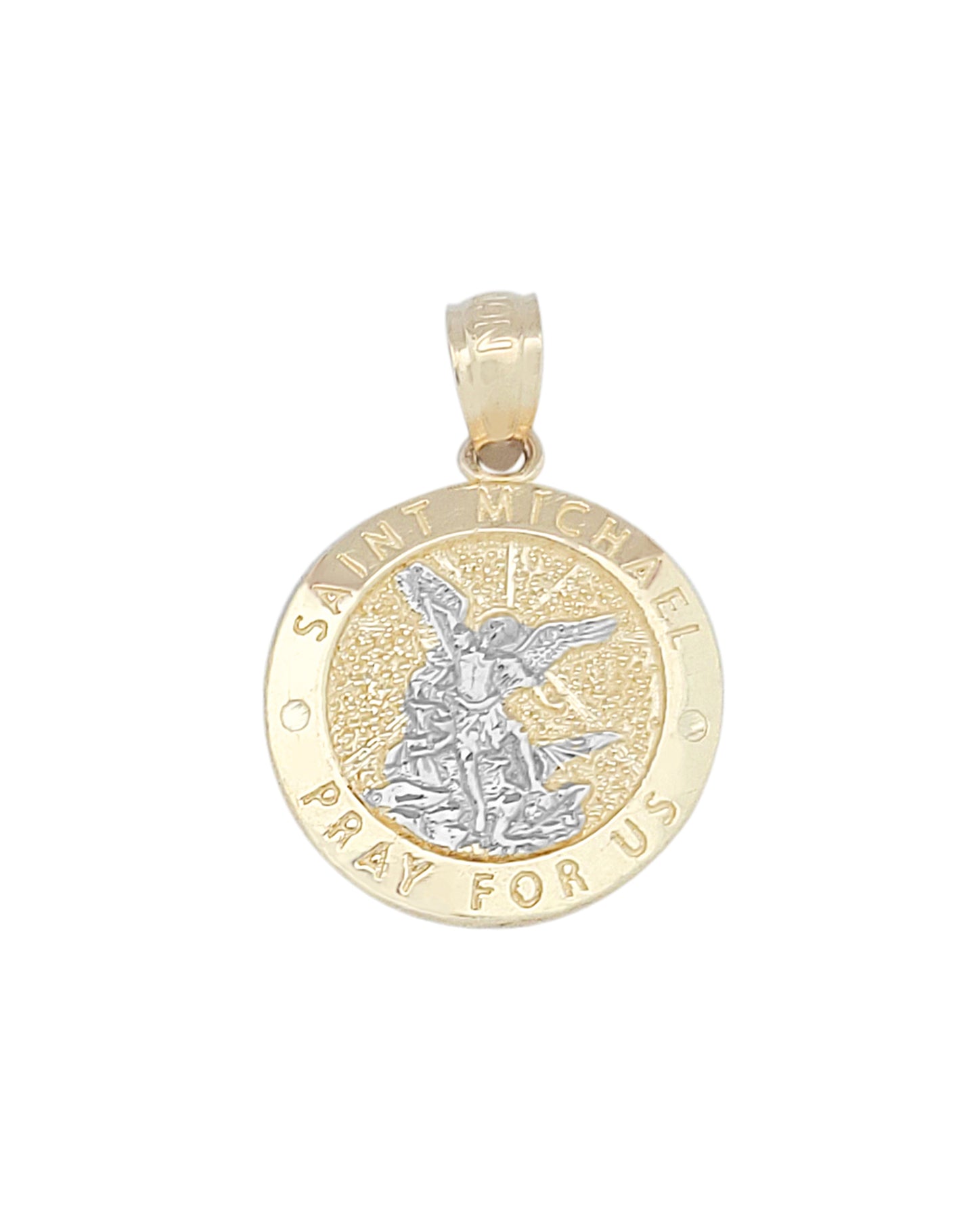 10K Yellow Gold Saint Michael The Archangel Pendant Charm St. Michael Medal Small