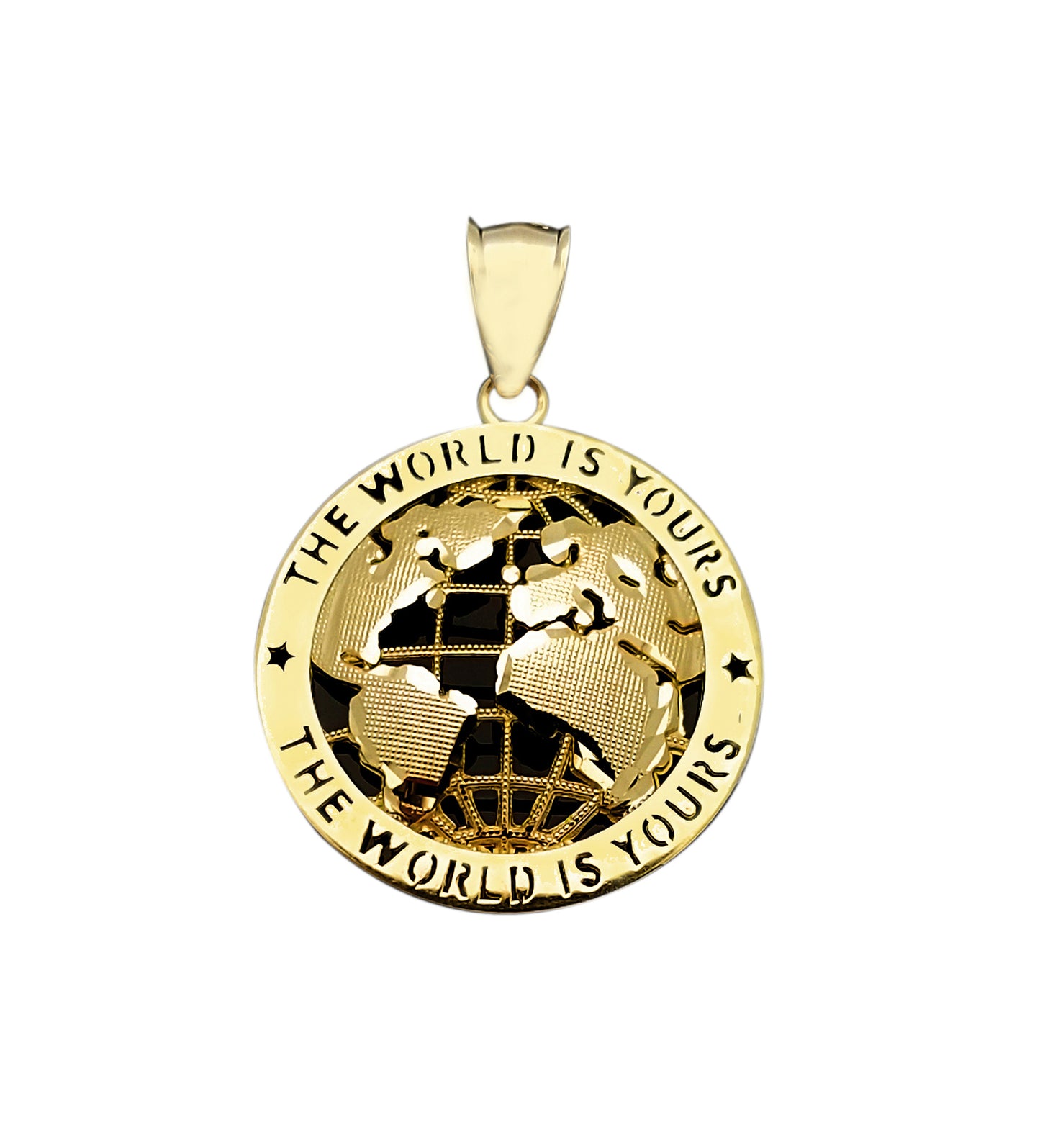 Men's 10K Yellow Gold World Map Pendant Globe Charm 1.75 inch