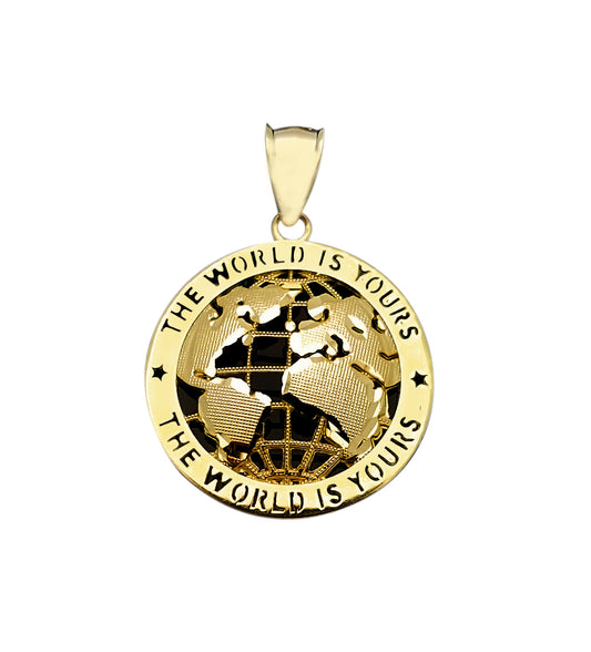 Men's 10K Yellow Gold World Map Pendant Globe Charm 1.75 inch