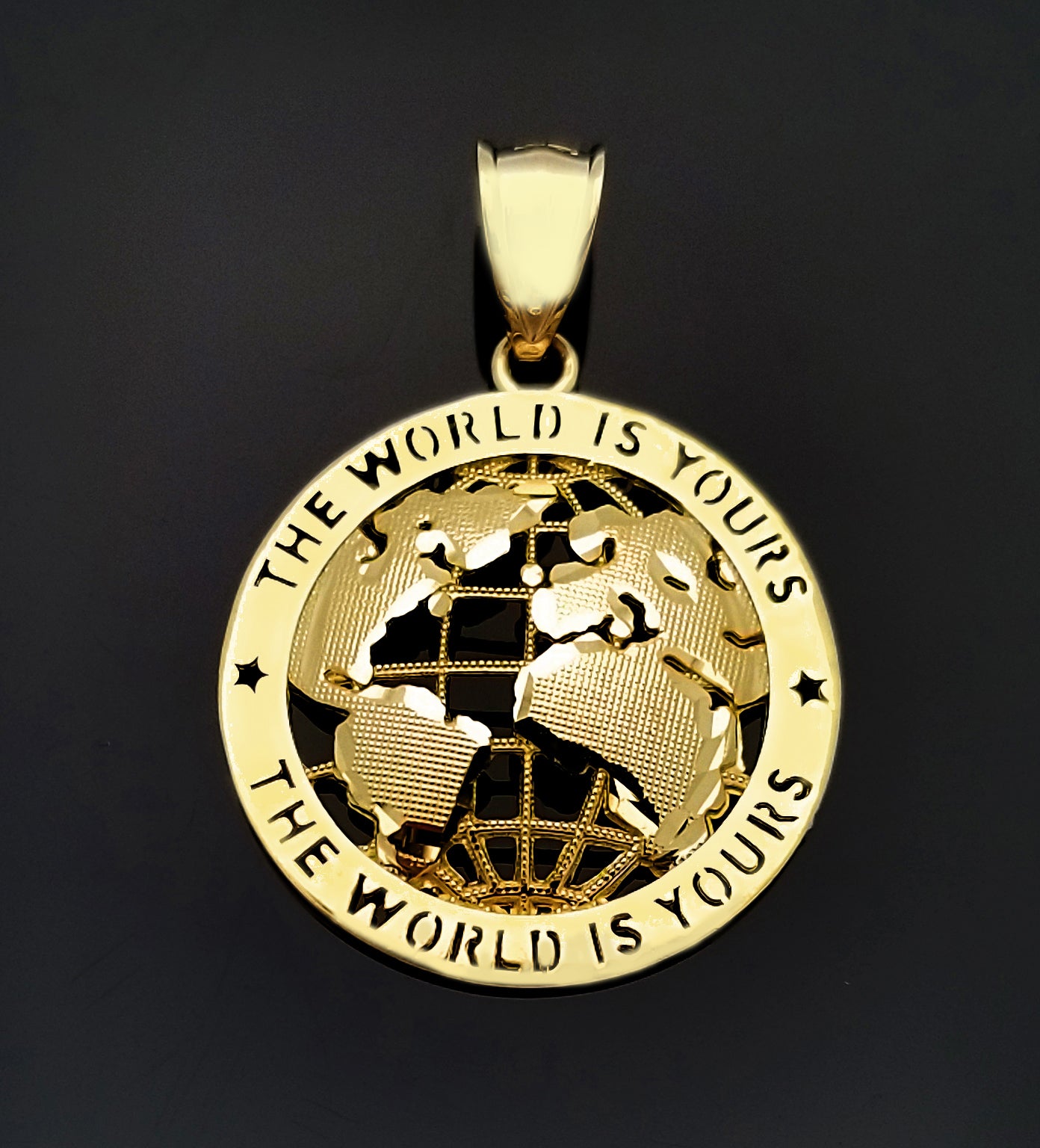 10K Yellow Gold World Map Pendant Globe Charm 2.1 inch