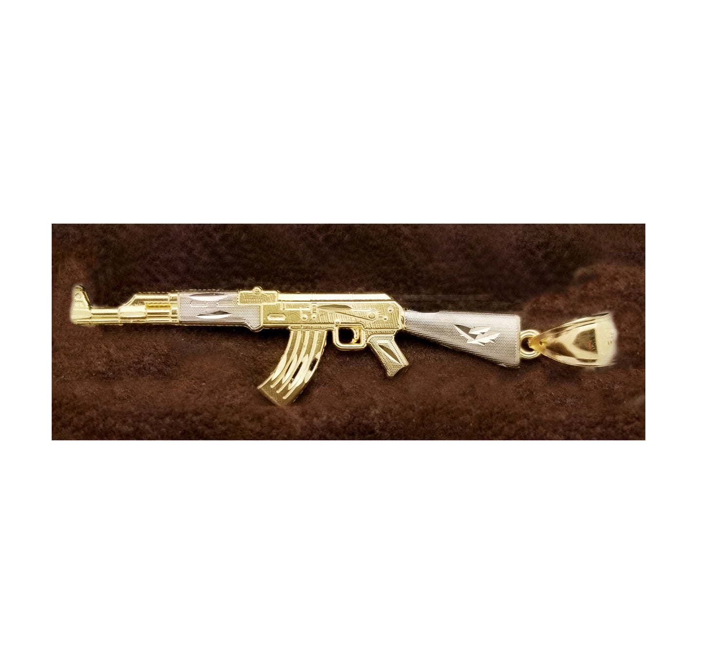 10k Yellow Gold AK 47 Pendant Gold Rifle Necklace Pendant Vertical