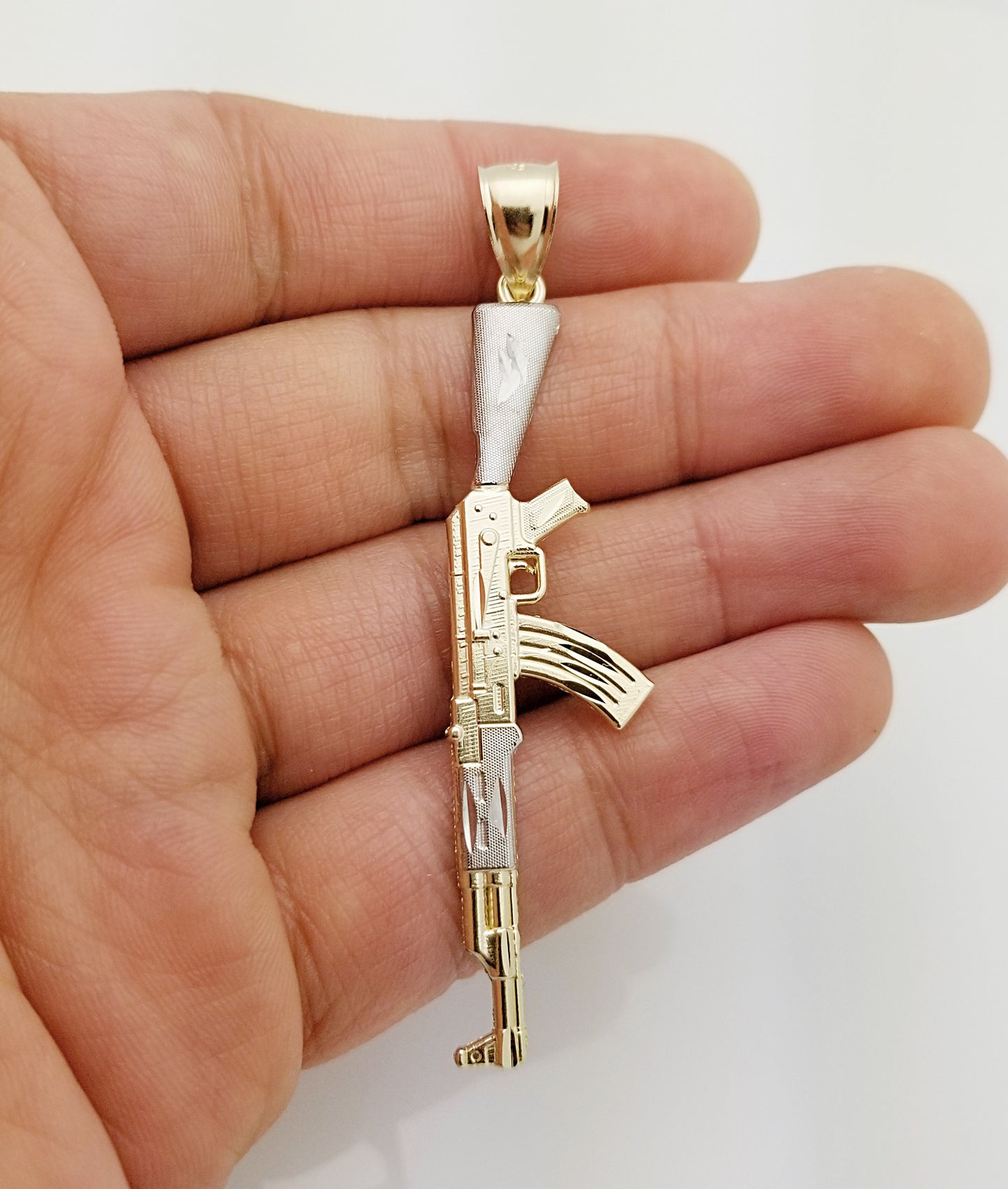 10k Yellow Gold AK 47 Pendant Gold Rifle Necklace Pendant Vertical