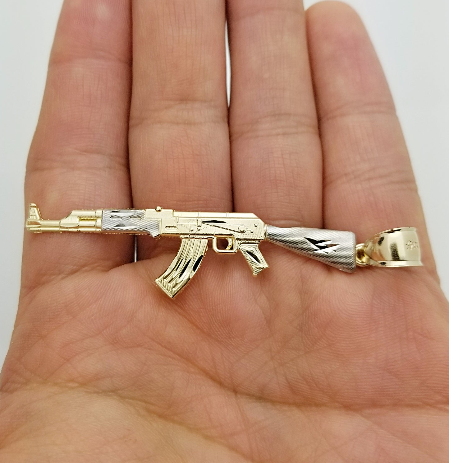 10k Yellow Gold AK 47 Pendant Gold Rifle Necklace Pendant Vertical