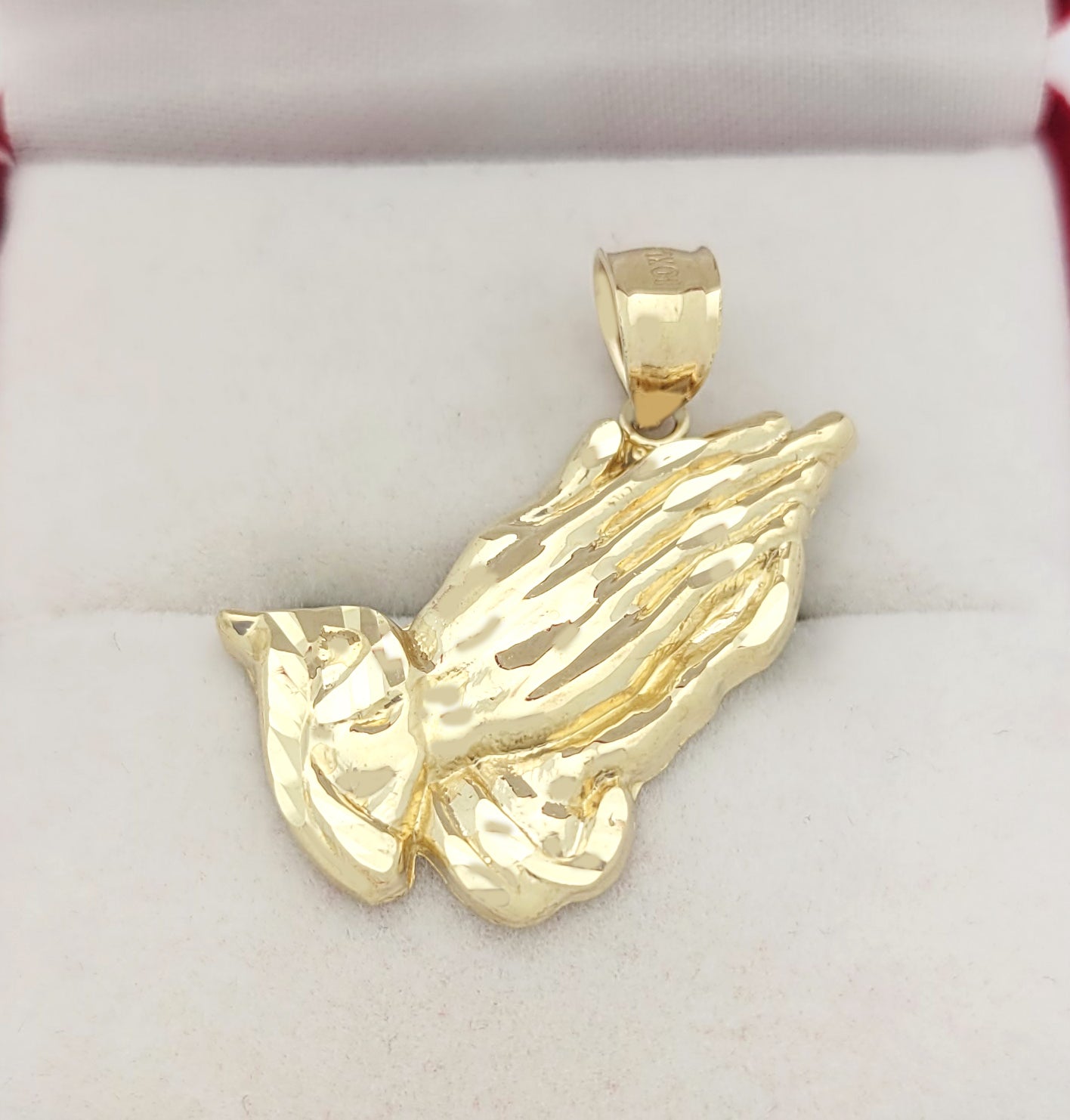 10k Yellow Gold Praying Hands Prayers Hands Pendant 0.85 in x 0.6 in