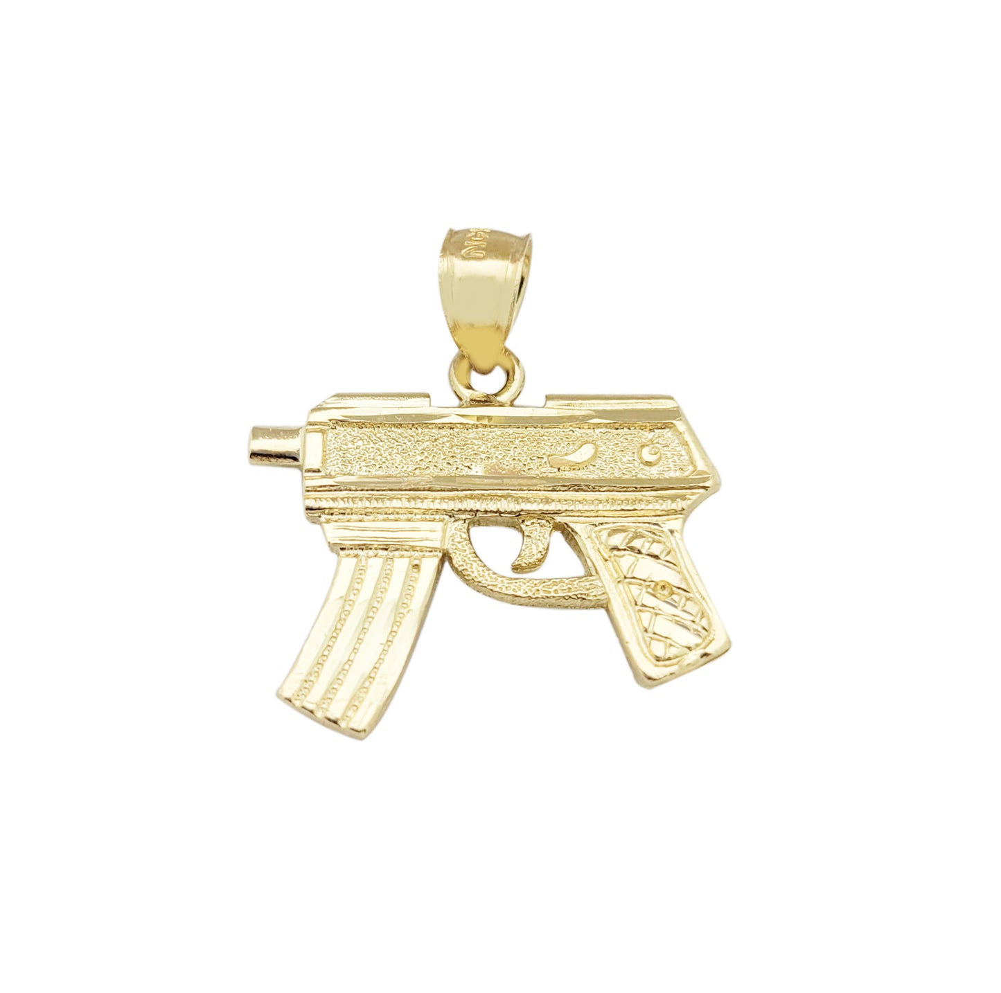 10K Yellow Gold Diamond Cut Uzi Gun Necklace Pendant 1.0 in x 0.9 in