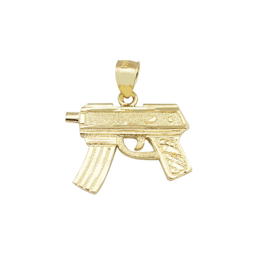10K Yellow Gold Diamond Cut Uzi Gun Necklace Pendant 1.0 in x 0.9 in