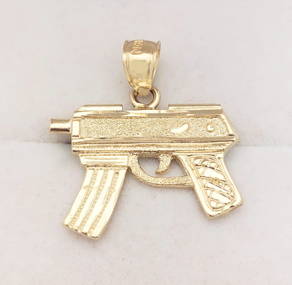 10K Yellow Gold Diamond Cut Uzi Gun Necklace Pendant 1.0 in x 0.9 in