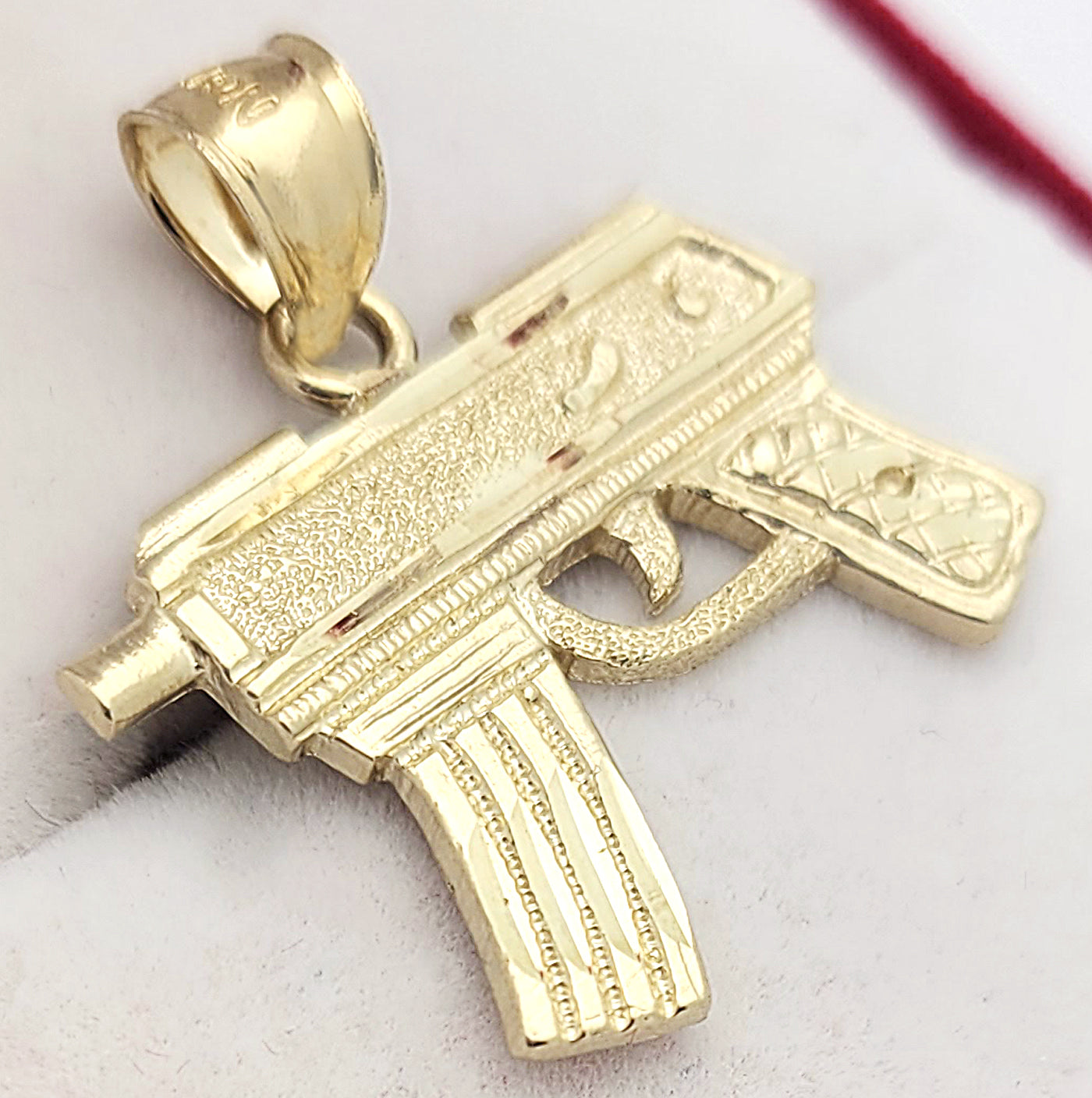 10K Yellow Gold Diamond Cut Uzi Gun Necklace Pendant 1.0 in x 0.9 in