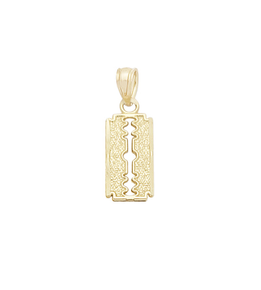 Solid 10K Yellow Gold Razor Blade Necklace Pendant Charm Small